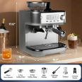 Espresso Machine 15 Bar, LCD Display Espresso Maker with Grinder, Milk Frother and PID Temperature Control, Professional Coffee Maker for Latte Cappuccino - 8.8 Oz Bean Hopper