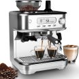 Espresso Machine 15 Bar, LCD Display Espresso Maker with Grinder, Milk Frother and PID Temperature Control, Professional Coffee Maker for Latte Cappuccino - 8.8 Oz Bean Hopper