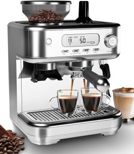 Espresso Machine 15 Bar, LCD Display Espresso Maker with Grinder, Milk Frother and PID Temperature Control, Professional Coffee Maker for Latte Cappuccino - 8.8 Oz Bean Hopper