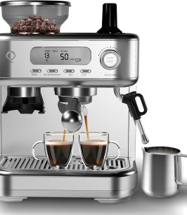 Espresso Machine with Grinder, Professional Coffee and Espresso Maker Combo, Stainless Steel Cafe Espresso Machine with Steam Wand Barista Kit for Cappuccino Latte