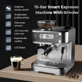 Espresso Machine with Grinder, Professional Coffee and Espresso Maker Combo, Stainless Steel Cafe Espresso Machine with Steam Wand Barista Kit for Cappuccino Latte
