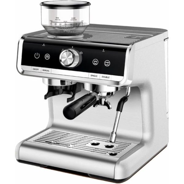 Espresso Machine with Integrated Grinder and Auto Milk Frother,20 Bar Espresso Maker with Seconds Heat Up,Steam Wand,Removable Water Tank,Home Cappuccinos and Lattes Coffee Machine