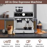 Espresso Machine with Integrated Grinder and Auto Milk Frother,20 Bar Espresso Maker with Seconds Heat Up,Steam Wand,Removable Water Tank,Home Cappuccinos and Lattes Coffee Machine