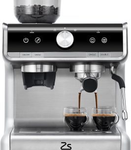 Espresso Machine with Integrated Grinder and Auto Milk Frother,20 Bar Espresso Maker with Seconds Heat Up,Steam Wand,Removable Water Tank,Home Cappuccinos and Lattes Coffee Machine