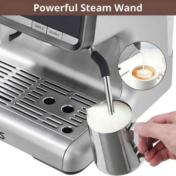 Espresso Machine with Integrated Grinder and Auto Milk Frother,20 Bar Espresso Maker with Seconds Heat Up,Steam Wand,Removable Water Tank,Home Cappuccinos and Lattes Coffee Machine