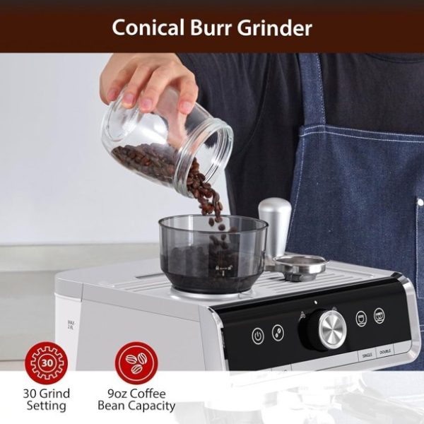 Espresso Machine with Integrated Grinder and Auto Milk Frother,20 Bar Espresso Maker with Seconds Heat Up,Steam Wand,Removable Water Tank,Home Cappuccinos and Lattes Coffee Machine