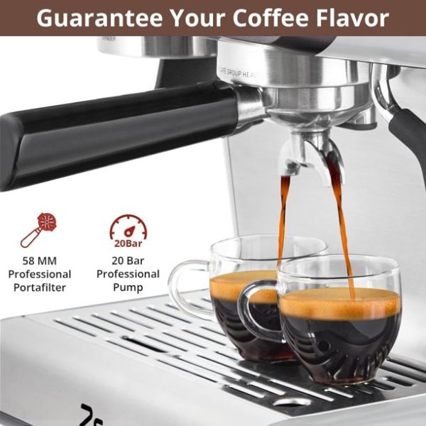 Espresso Machine with Integrated Grinder and Auto Milk Frother,20 Bar Espresso Maker with Seconds Heat Up,Steam Wand,Removable Water Tank,Home Cappuccinos and Lattes Coffee Machine