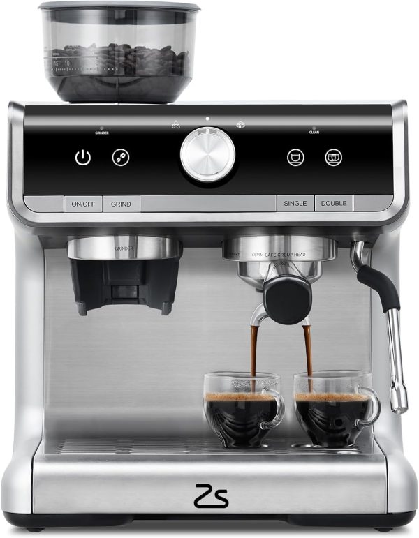Espresso Machine with Integrated Grinder and Auto Milk Frother,20 Bar Espresso Maker with Seconds Heat Up,Steam Wand,Removable Water Tank,Home Cappuccinos and Lattes Coffee Machine