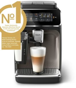 Philips 3300 Fully Automatic Espresso Machine with LatteGo Milk Frother, Black and Chrome
